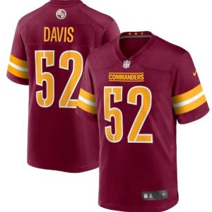 Men's Washington Commanders #52 Jamin Davis 2022 Burgundy Game Stitched Jersey - Custom Name