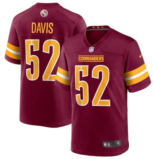 Men's Washington Commanders #52 Jamin Davis 2022 Burgundy Game Stitched Jersey - Custom Name