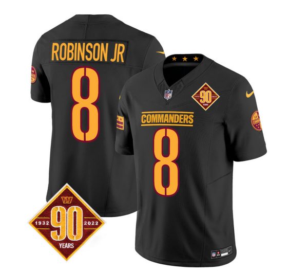 Men's Washington Commanders #8 Brian Robinson Black 2023 F.U.S.E. 90th Anniversary Vapor Limited Stitched Football Jersey - Custom Name