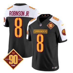 Men's Washington Commanders #8 Brian Robinson Black White 2023 F.U.S.E. 90th AnniversaryVapor Limited Stitched Football Jersey - Custom Name