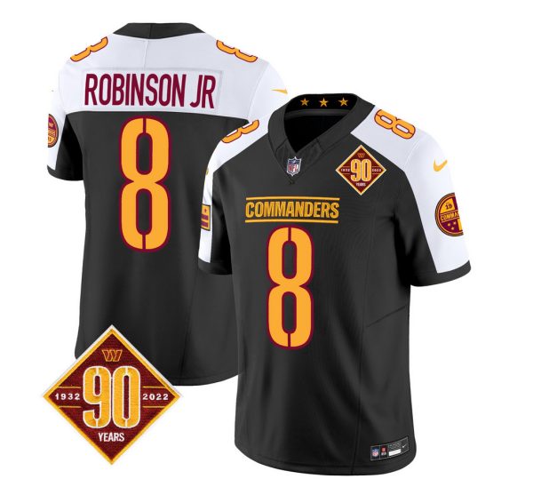 Men's Washington Commanders #8 Brian Robinson Black White 2023 F.U.S.E. 90th AnniversaryVapor Limited Stitched Football Jersey - Custom Name