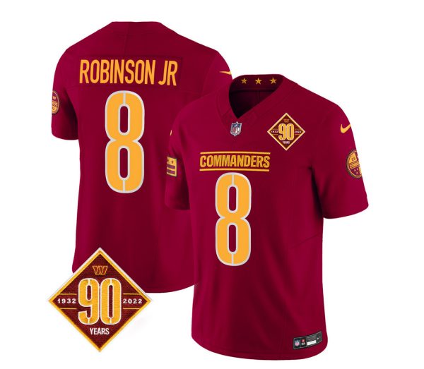 Men's Washington Commanders #8 Brian Robinson Burgundy 2023 F.U.S.E. 90th Anniversary Vapor Limited Stitched Football Jersey - Custom Name