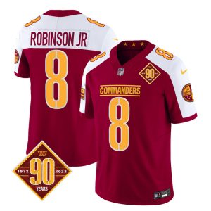 Men's Washington Commanders #8 Brian Robinson Burgundy White 2023 F.U.S.E. 90th Anniversary Vapor Limited Stitched Football Jersey - Custom Name