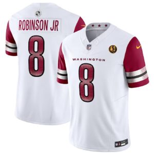 Men's Washington Commanders #8 Brian Robinson Jr. White 2023 F.U.S.E. With John Madden Patch Vapor Limited Stitched Football Jersey - Custom Name