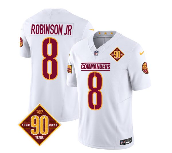 Men's Washington Commanders #8 Brian Robinson White 2023 F.U.S.E. 90th Anniversary Vapor Limited Stitched Football Jersey - Custom Name
