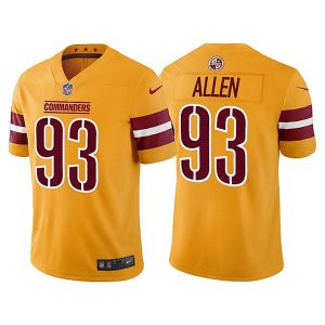 Men's Washington Commanders #93 Jonathan Allen Gold Vapor Untouchable Stitched Football Jersey - Custom Name