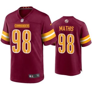 Men's Washington Commanders #98 Phidarian Mathis 2022 Burgundy Game Stitched Football Jersey - Custom Name