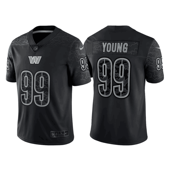 Men's Washington Commanders #99 Chase Young Black Reflective Limited Stitched Football Jersey - Custom Name