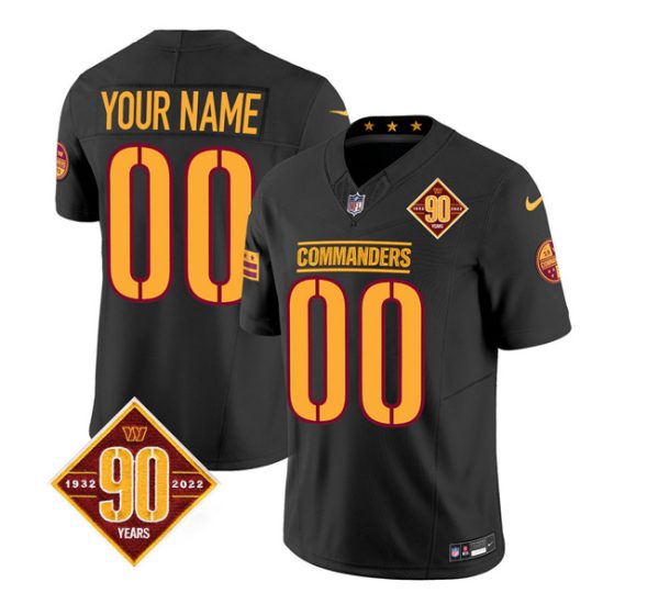 Men's Washington Commanders Active Player Custom Black 2023 F.U.S.E. 90th Anniversary Vapor Limited Stitched Football Jersey - Custom Name