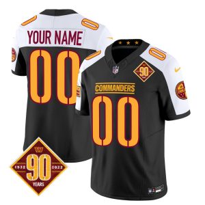 Men's Washington Commanders Active Player Custom Black White 2023 F.U.S.E. 90th Anniversary Vapor Limited Stitched Football Jersey - Custom Name
