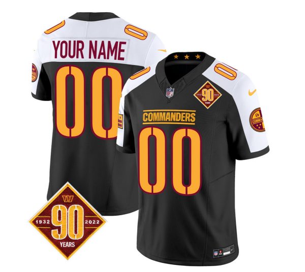 Men's Washington Commanders Active Player Custom Black White 2023 F.U.S.E. 90th Anniversary Vapor Limited Stitched Football Jersey - Custom Name