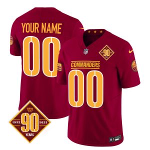 Men's Washington Commanders Active Player Custom Burgundy 2023 F.U.S.E. 90th Anniversary Vapor Limited Stitched Football Jersey - Custom Name