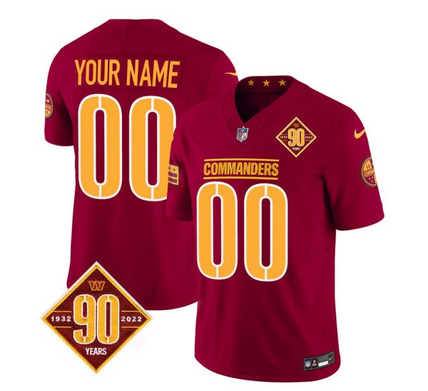 Men's Washington Commanders Active Player Custom Burgundy 2023 F.U.S.E. 90th Anniversary Vapor Limited Stitched Football Jersey - Custom Name