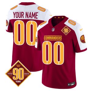 Men's Washington Commanders Active Player Custom Burgundy White 2023 F.U.S.E. 90th Anniversary Vapor Limited Stitched Football Jersey - Custom Name