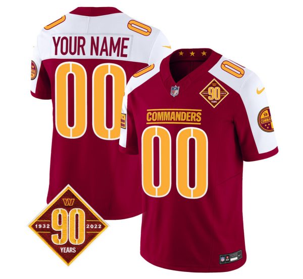 Men's Washington Commanders Active Player Custom Burgundy White 2023 F.U.S.E. 90th Anniversary Vapor Limited Stitched Football Jersey - Custom Name