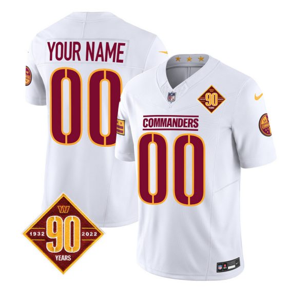 Men's Washington Commanders Active Player Custom White 2023 F.U.S.E. 90th Anniversary Vapor Limited Stitched Football Jersey - Custom Name