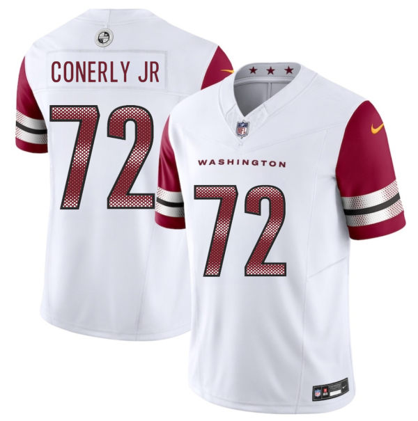Men's Washington Commanders Josh Conerly Jr White 2025 Draft F.U.S.E. Vapor Limited Stitched Football Jersey - Custom Name