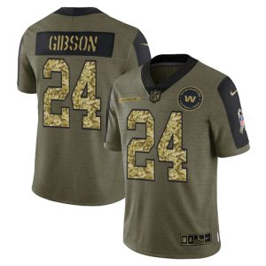 Men's Washington Football Team #24 Antonio Gibson 2021 Olive Camo Salute To Service Limited Stitched Jersey - Custom Name