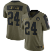 Men's Washington Football Team #24 Antonio Gibson 2021 Olive Salute To Service Limited Stitched Jersey - Custom Name