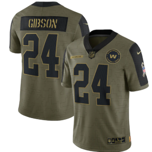Men's Washington Football Team #24 Antonio Gibson 2021 Olive Salute To Service Limited Stitched Jersey - Custom Name