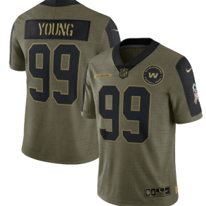 Men's Washington Football Team #99 Chase Young 2021 Olive Salute To Service Limited Stitched Jersey - Custom Name