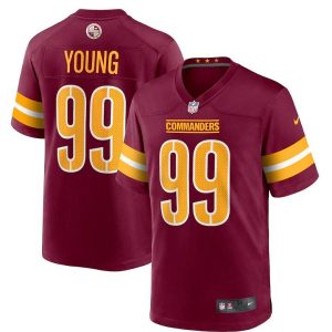 Men's Washington Football Team #99 Chase Young 2022 Burgundy Commanders Game Stitched Jersey - Custom Name