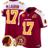 Men's Washington Redskins #17 Terry McLaurin Burgundy White 2024 F.U.S.E. 75th Patch And 4-star C Patch Throwback Vapor Limited Stitched Football Jersey - Custom Name