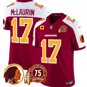 Men's Washington Redskins #17 Terry McLaurin Burgundy White 2024 F.U.S.E. 75th Patch And 4-star C Patch Throwback Vapor Limited Stitched Football Jersey - Custom Name