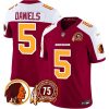 Men's Washington Redskins #5 Jayden Daniels Burgundy White 2024 F.U.S.E. 75th Patch Throwback Vapor Limited Stitched Football Jersey - Custom Name