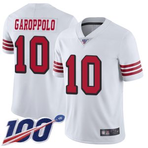Nike 49ers #10 Jimmy Garoppolo White Rush Men's Stitched NFL Limited 100th Season Jersey - Custom Name