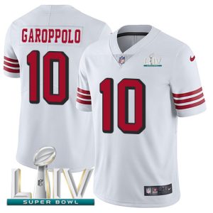 Nike 49ers #10 Jimmy Garoppolo White Super Bowl LIV 2020 Rush Men's Stitched NFL Vapor Untouchable Limited Jersey - Custom Name