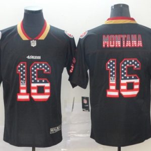 Nike 49ers #16 Joe Montana Black Men's Stitched NFL Limited Rush USA Flag Jersey - Custom Name