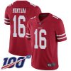 Nike 49ers #16 Joe Montana Red Team Color Men's Stitched NFL 100th Season Vapor Limited Jersey - Custom Name