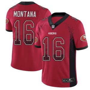 Nike 49ers #16 Joe Montana Red Team Color Men's Stitched NFL Limited Rush Drift Fashion Jersey - Custom Name