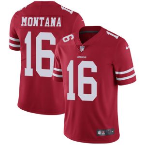 Nike 49ers #16 Joe Montana Red Team Color Men's Stitched NFL Vapor Untouchable Limited Jersey - Custom Name