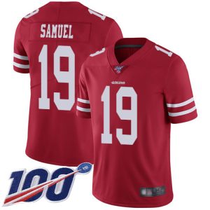 Nike 49ers #19 Deebo Samuel Red Team Color Men's Stitched NFL 100th Season Vapor Limited Jersey - Custom Name