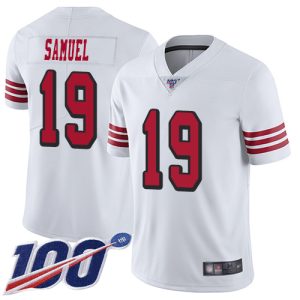 Nike 49ers #19 Deebo Samuel White Rush Men's Stitched NFL Limited 100th Season Jersey - Custom Name