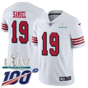 Nike 49ers #19 Deebo Samuel White Super Bowl LIV 2020 Rush Men's Stitched NFL Limited 100th Season Jersey - Custom Name