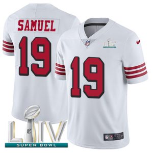 Nike 49ers #19 Deebo Samuel White Super Bowl LIV 2020 Rush Men's Stitched NFL Vapor Untouchable Limited Jersey - Custom Name