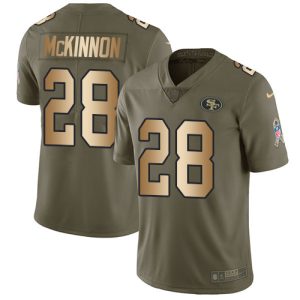 Nike 49ers #28 Jerick McKinnon Olive-Gold Men's Stitched NFL Limited 2017 Salute To Service Jersey - Custom Name