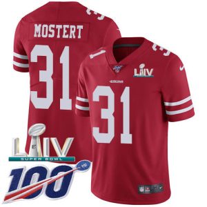 Nike 49ers #31 Raheem Mostert Red Super Bowl LIV 2020 Team Color Men's Stitched NFL 100th Season Vapor Untouchable Limited Jersey - Custom Name