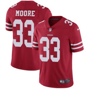Nike 49ers #33 Tarvarius Moore Red Team Color Men's Stitched NFL Vapor Untouchable Limited Jersey - Custom Name