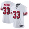 Nike 49ers #33 Tarvarius Moore White Rush Men's Stitched NFL Vapor Untouchable Limited Jersey - Custom Name