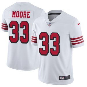 Nike 49ers #33 Tarvarius Moore White Rush Men's Stitched NFL Vapor Untouchable Limited Jersey - Custom Name