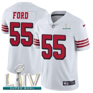 Nike 49ers #55 Dee Ford White Super Bowl LIV 2020 Rush Men's Stitched NFL Vapor Untouchable Limited Jersey - Custom Name
