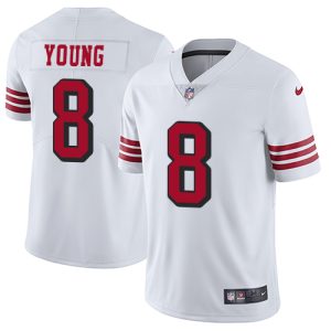 Nike 49ers #8 Steve Young White Rush Men's Stitched NFL Vapor Untouchable Limited Jersey - Custom Name