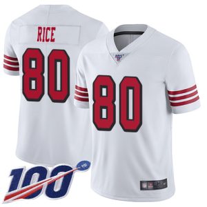 Nike 49ers #80 Jerry Rice White Rush Men's Stitched NFL Limited 100th Season Jersey - Custom Name