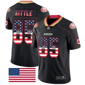 Nike 49ers #85 George Kittle Black Men's Stitched NFL Limited Rush USA Flag Jersey - Custom Name