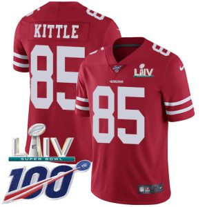 Nike 49ers #85 George Kittle Red Super Bowl LIV 2020 Team Color Men's Stitched NFL 100th Season Vapor Limited Jersey - Custom Name