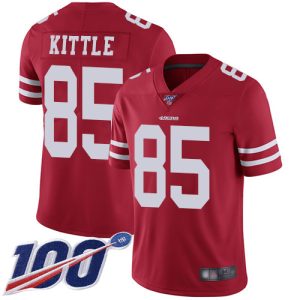 Nike 49ers #85 George Kittle Red Team Color Men's Stitched NFL 100th Season Vapor Limited Jersey - Custom Name